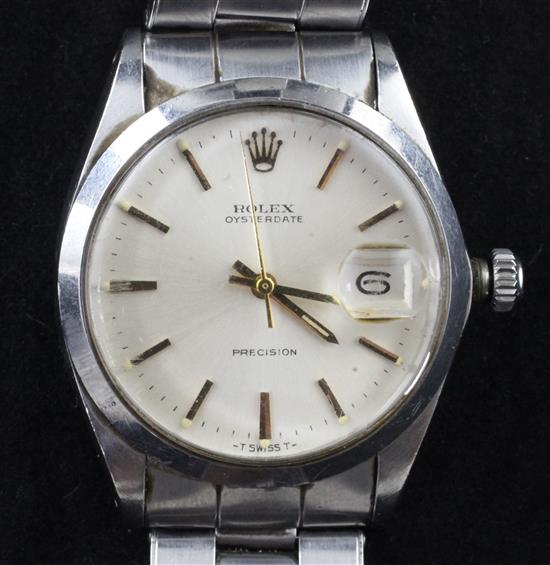 A gentlemans 1960s stainless steel Rolex Oysterdate Precision wrist watch,